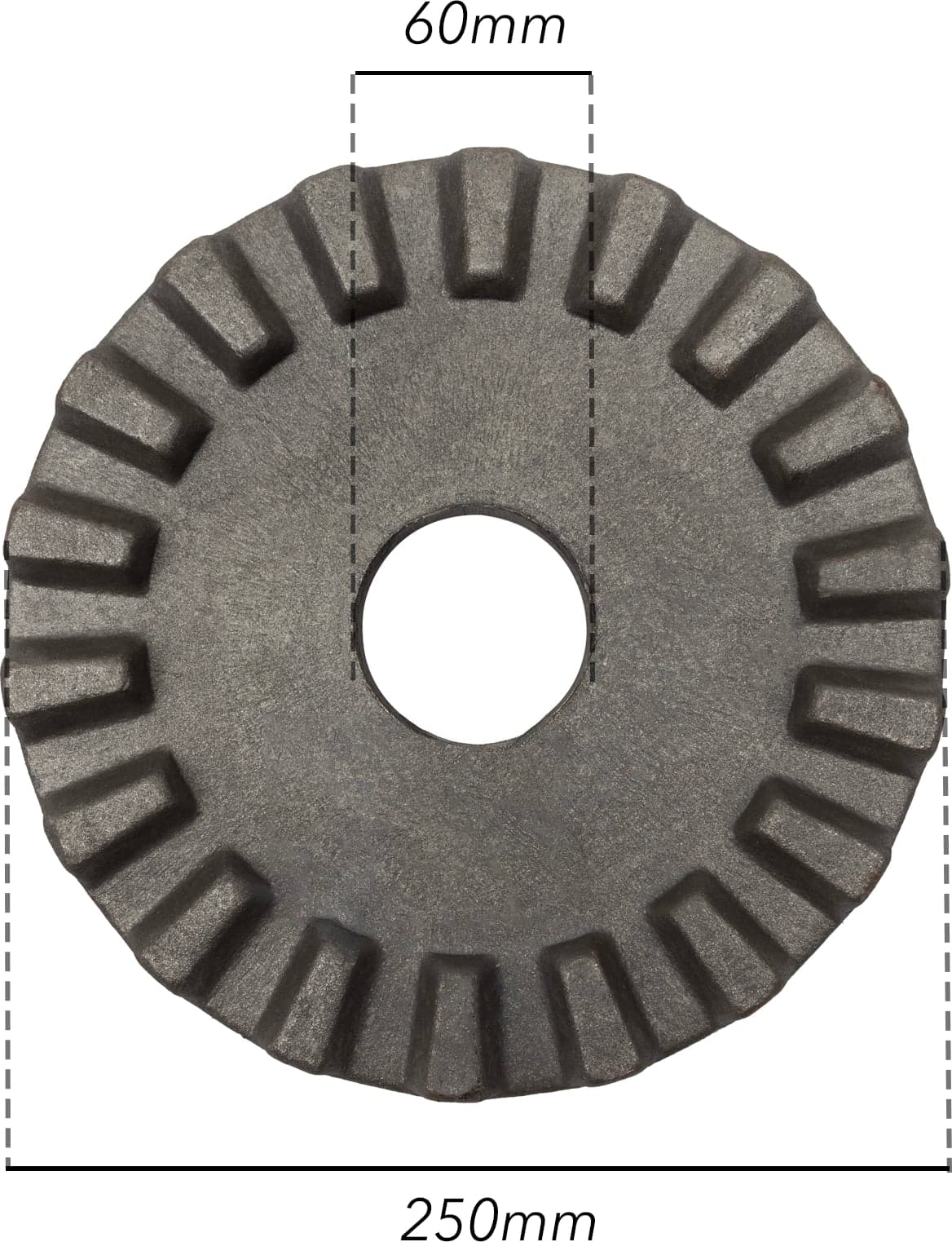 Piastra dentata per ruspa livellatrice Ø 250mm con foro centrale Ø 60mm - 3