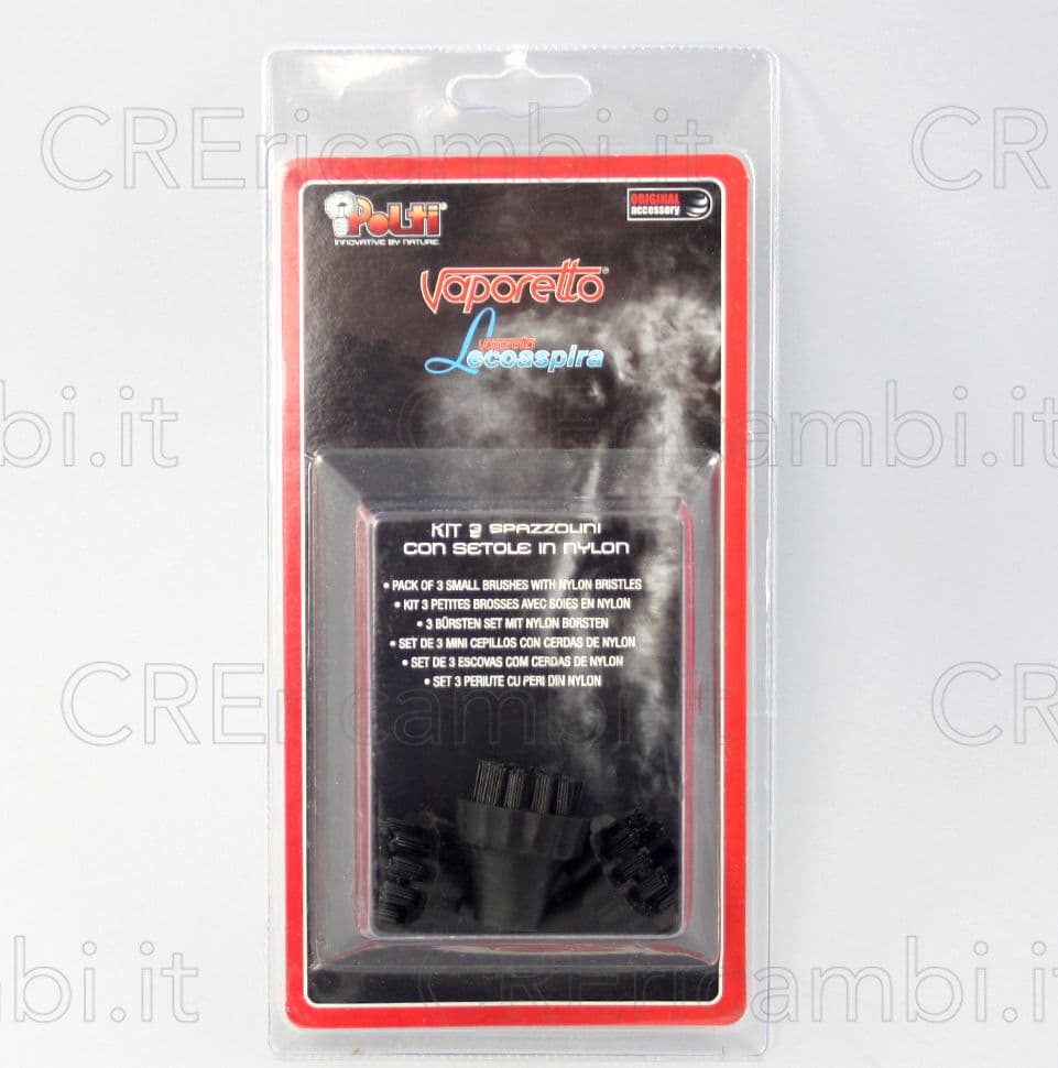 Spazzolini Neri Setole Nylon x3 per Vaporetto FAV20, Friendly, Classic 65, Eco Pro 3.0, Cimex Eradicator – Polti – tessuto
