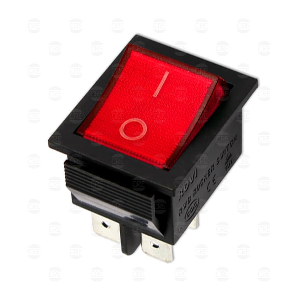 Interruttore Bipolare Luminoso Rosso, 16A, 21x26mm, 4 Faston da 6.3mm - 2