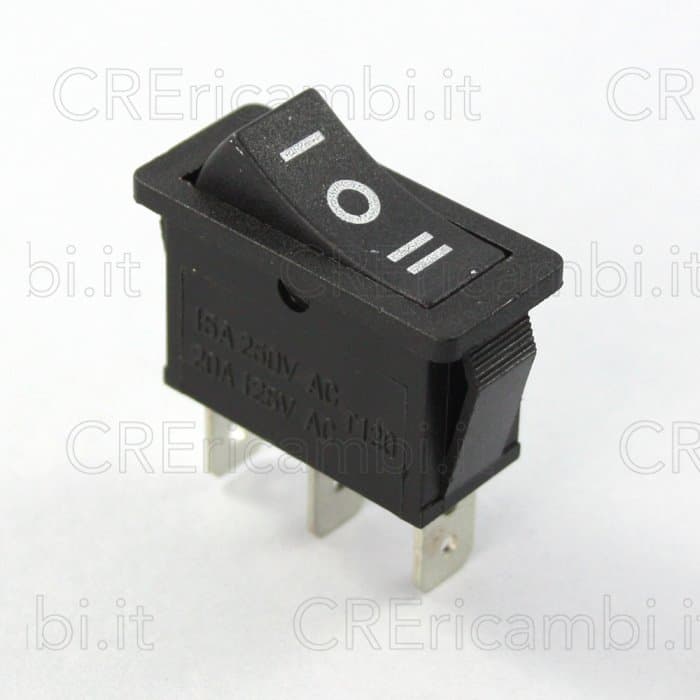 Commutatore Unipolare Rettangolare Stretto, Nero, 16A, 29x10mm, 3 Faston da 6.3mm - 2