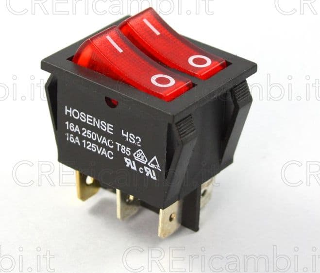 Interruttore Luminoso Doppio, Rosso, 16A, 26x21.5mm, 6 Faston da 6.3mm - 2