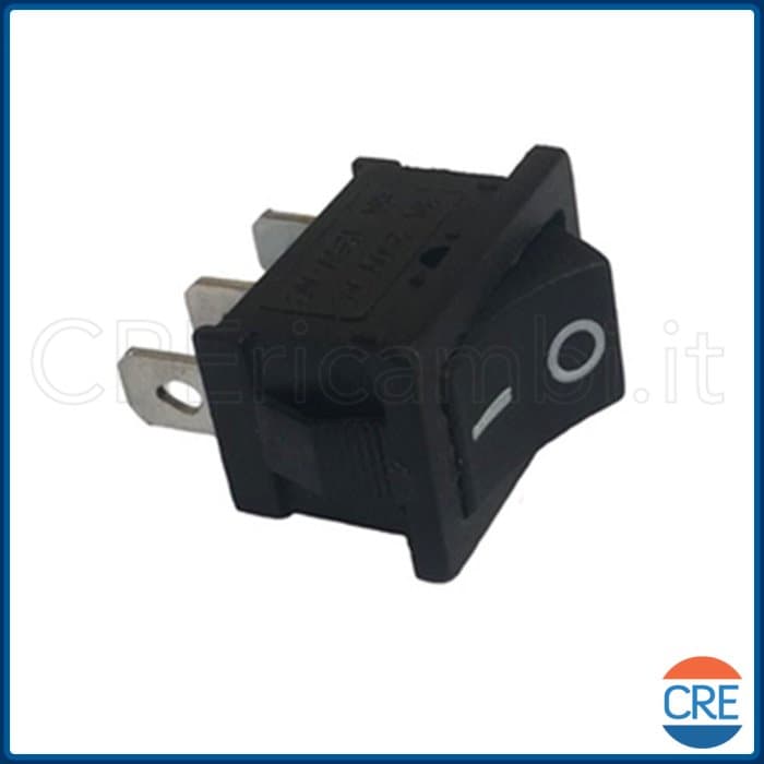 Interruttore Unipolare Rettangolare Piccolo, Nero, 6A, 19x13mm, 3 Faston da 4.8mm - 2