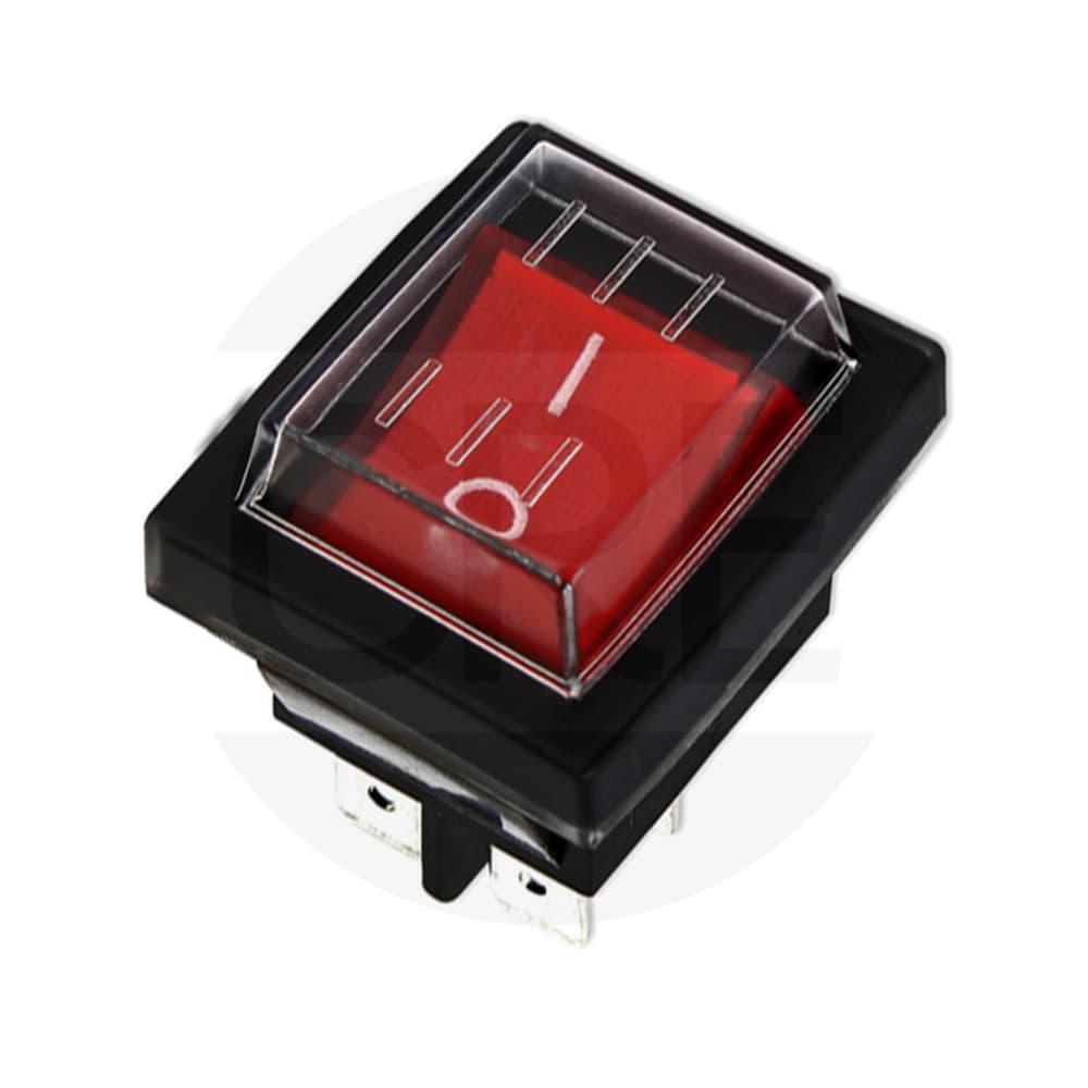 Interruttore Bipolare Luminoso Rosso con Protezione, 16A, 22x30mm, 4 Faston da 6.3mm - 2