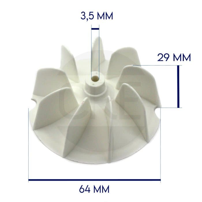 Ventola in Plastica Diametro 64mm per Phon Asciugacapelli con Albero 4mm - 2
