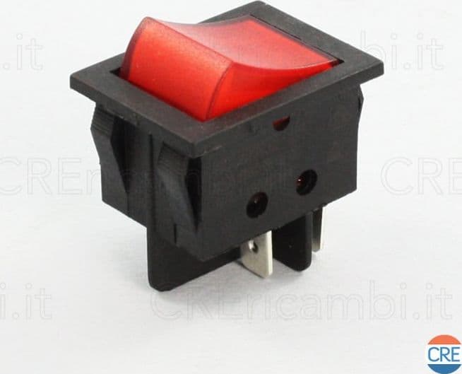 Pulsante Bipolare Luminoso Rosso, 16A, 25.5x23.5mm, 4 Faston da 6.3mm – Varie Marche – elettronica
