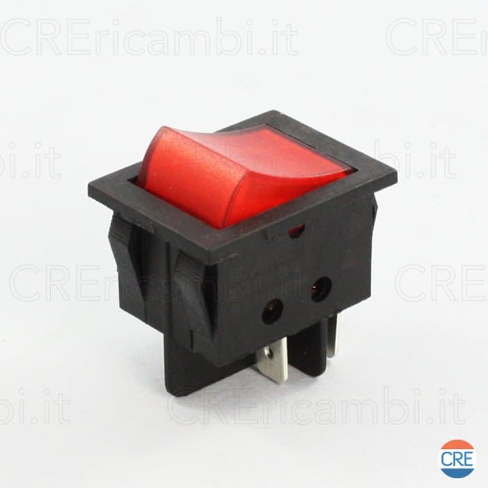 Pulsante Bipolare Luminoso Rosso, 16A, 25.5x23.5mm, 4 Faston da 6.3mm - 2