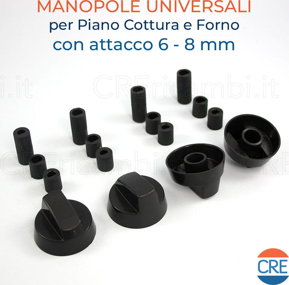 Kit Universale Nero 4 Manopole con Innesto Attacco da 6 / 8 mm – I Compatibili – plastica