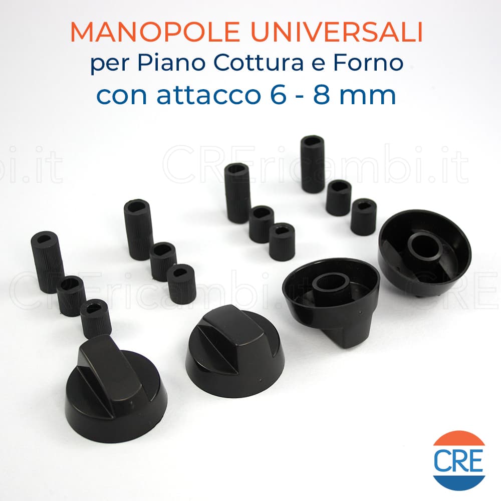 Kit Universale Nero 4 Manopole con Innesto Attacco da 6 / 8 mm - 2