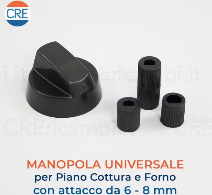 Kit Universale Nero 1 Manopola con Innesti Attacchi 6 / 8 mm - 2