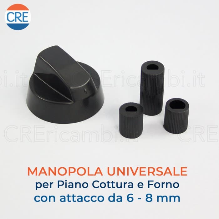 Kit Universale Nero 1 Manopola con Innesti Attacchi 6 / 8 mm - 2