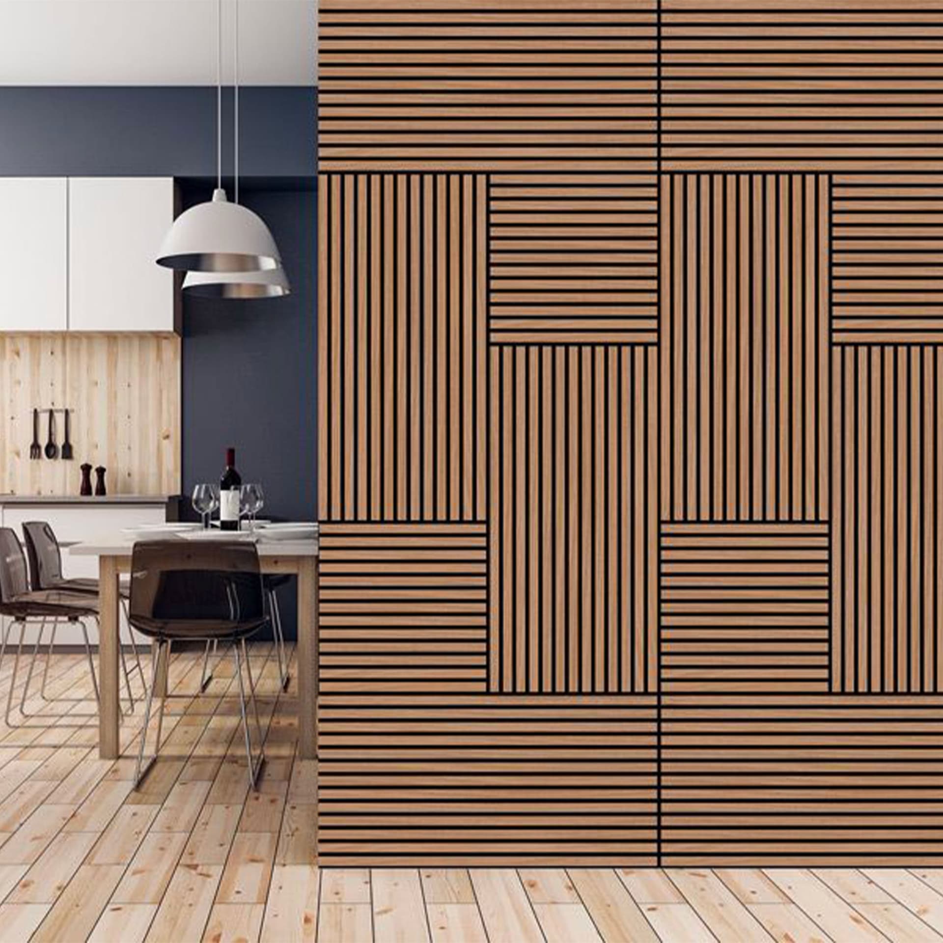 JANGAL Parete acustica a pannelli Modulabile LAMELLI 52x52cm rivestiti vero ROVERE mod. DAVERT OAK - Eternal Parquet