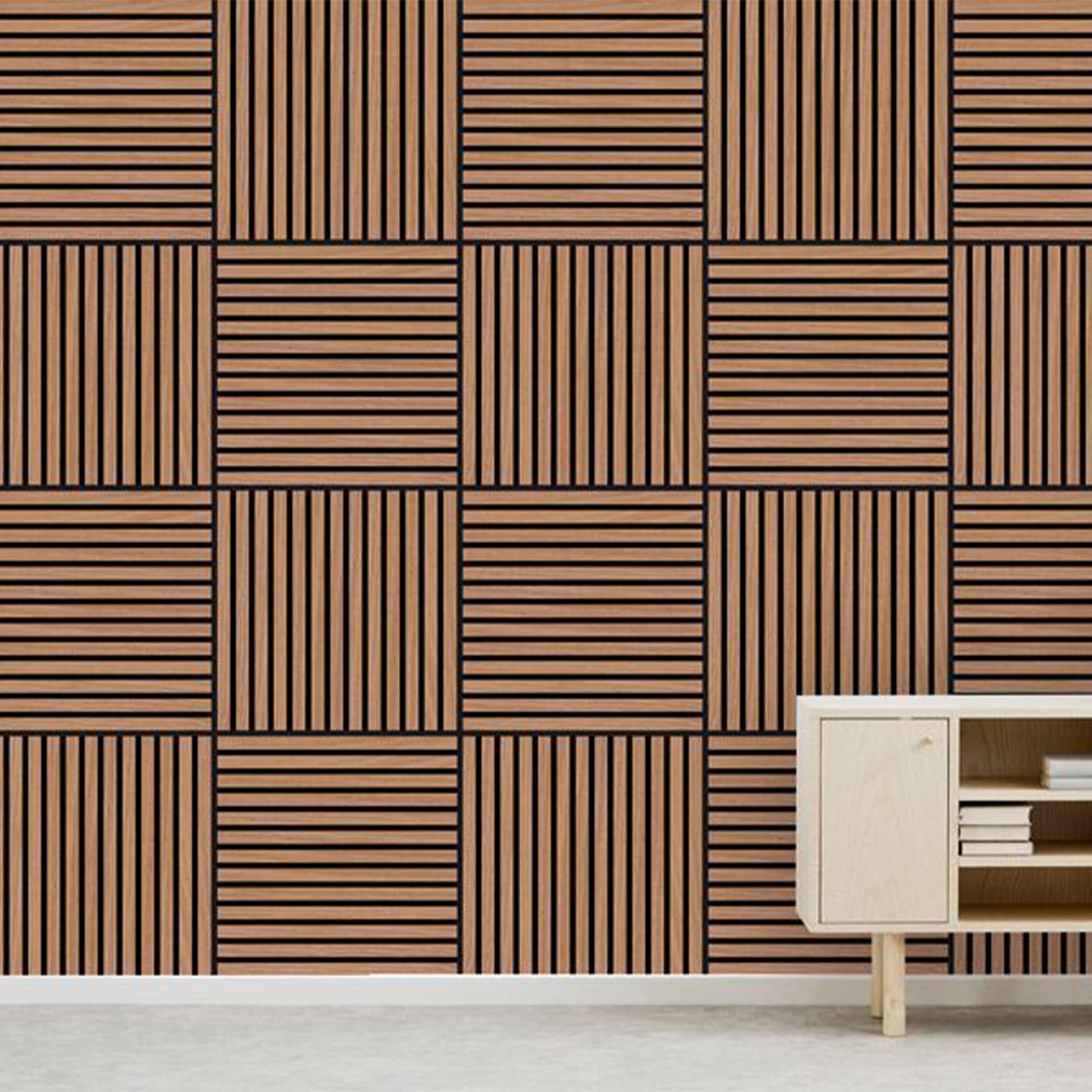 JANGAL Parete acustica a pannelli Modulabile LAMELLI 52x52cm rivestiti vero ROVERE mod. DAVERT OAK - Eternal Parquet