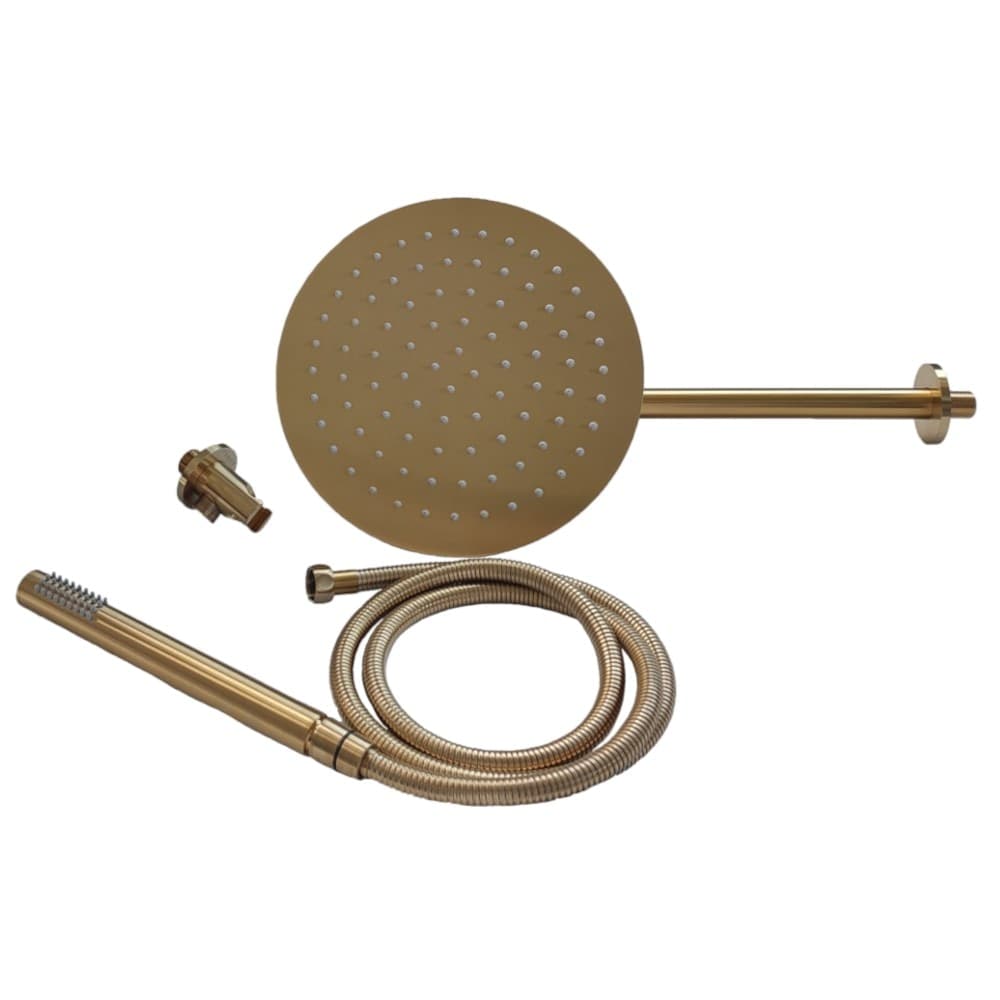 Set Per Doccia Soffione Tondo In Acciaio Inox 250 Millimetri Oro Satinato - 2