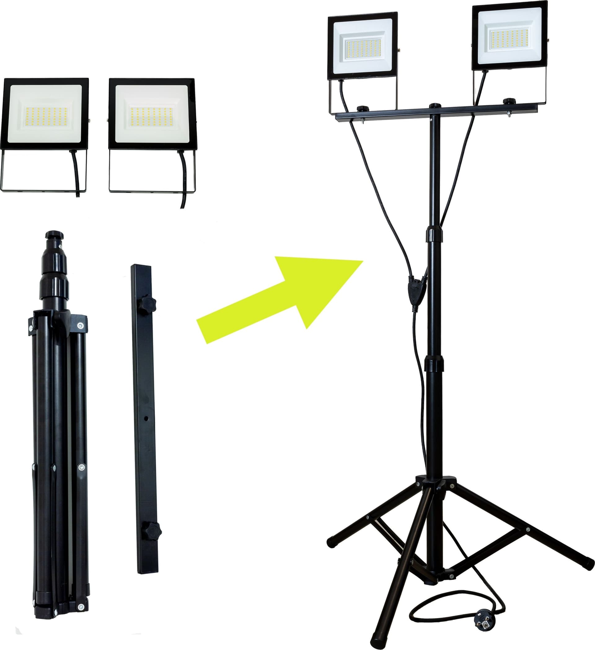 KIT 2 PROIETTORI TERMINUS 50W CAD. 4000LM CAD. CABLIATI CON TREPIEDE - ElettroWatt.eu