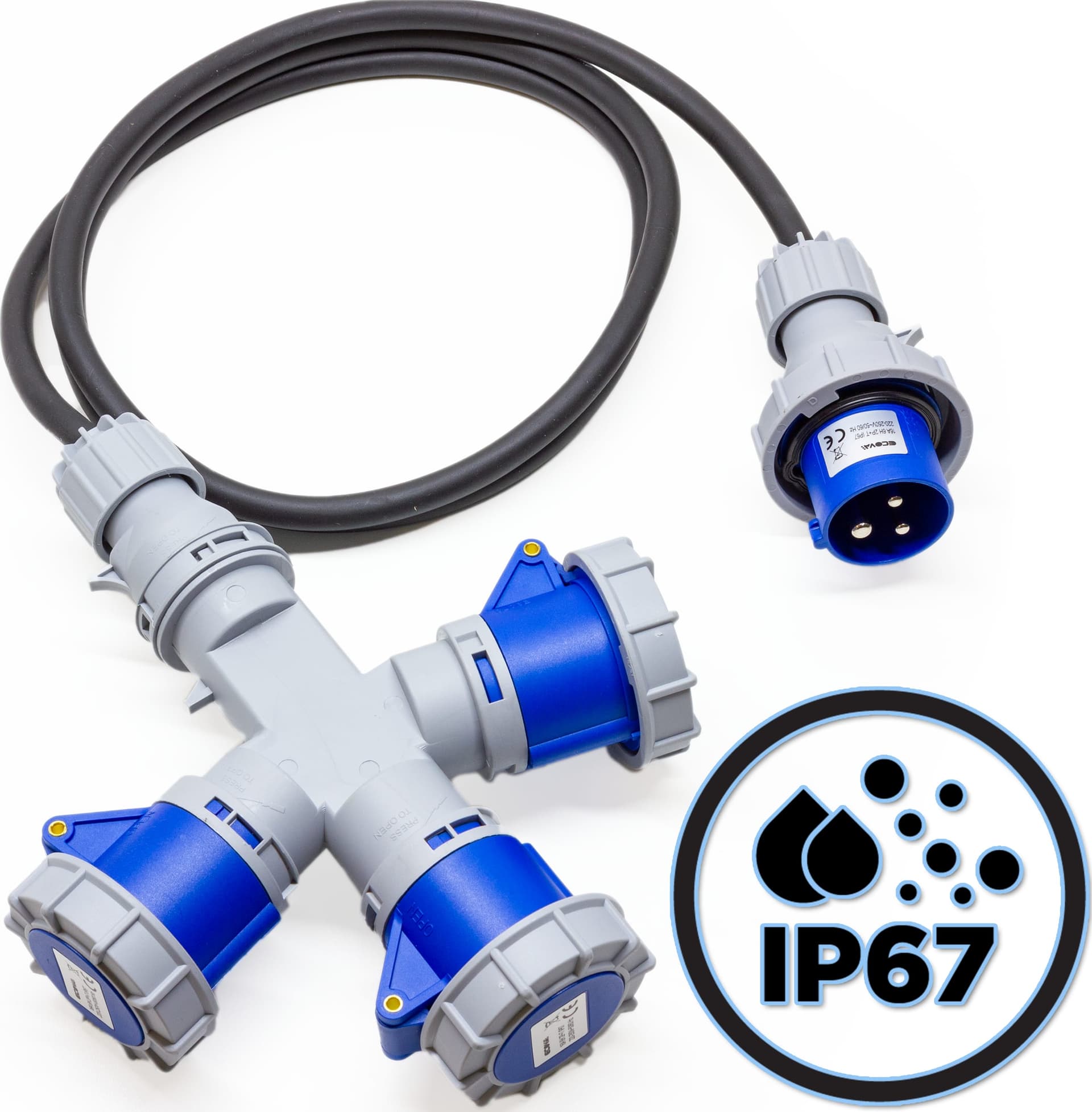 MOLTIPLICATORE DI PRESE INDUSTRIALI 3 PR CEE 16A 2P+T CAVO 3X2.5 IP67 - 2
