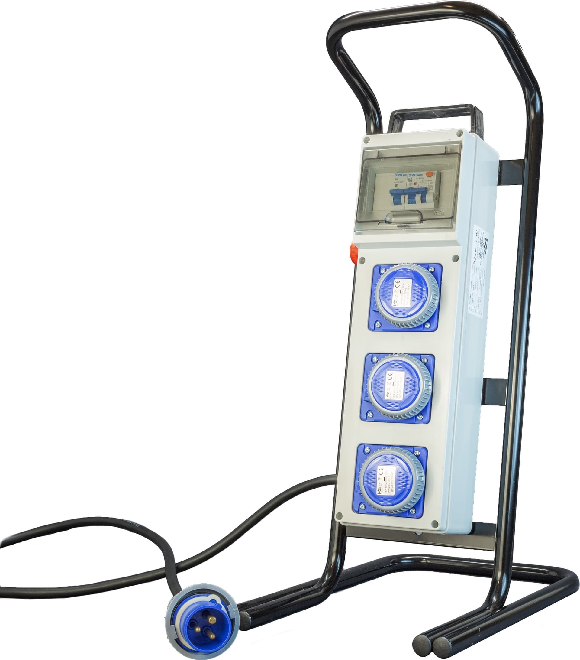 QUADRO TERMOP. 3 PRESE 2P+T 16A 230V IP67 + PULSANTE D'EMERGENZA + CAVALLETTO ACCIAIO - ElettroWatt.eu