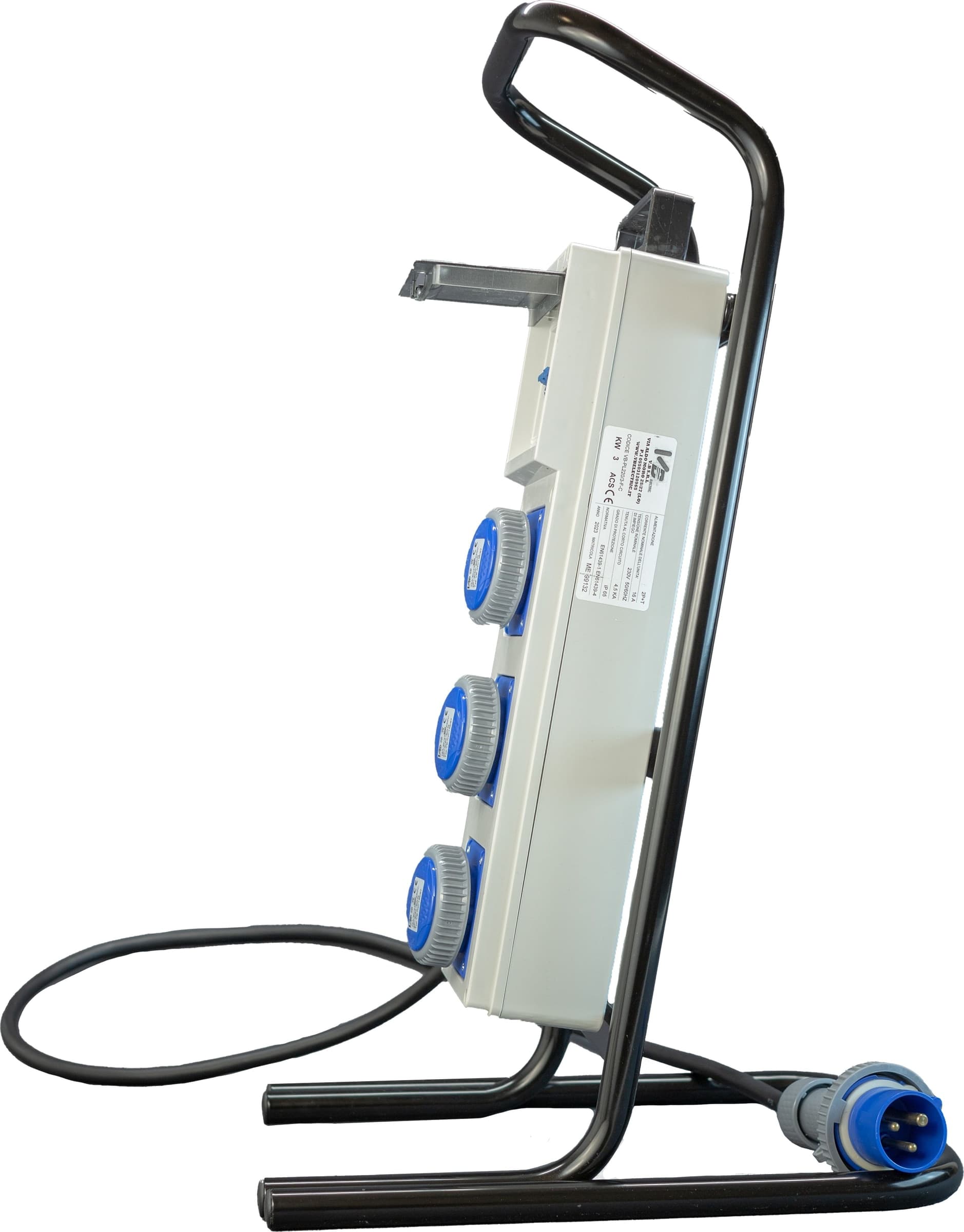 QUADRO TERMOP. 3 PRESE 2P+T 16A 230V IP67 + PULSANTE D'EMERGENZA + CAVALLETTO ACCIAIO - ElettroWatt.eu
