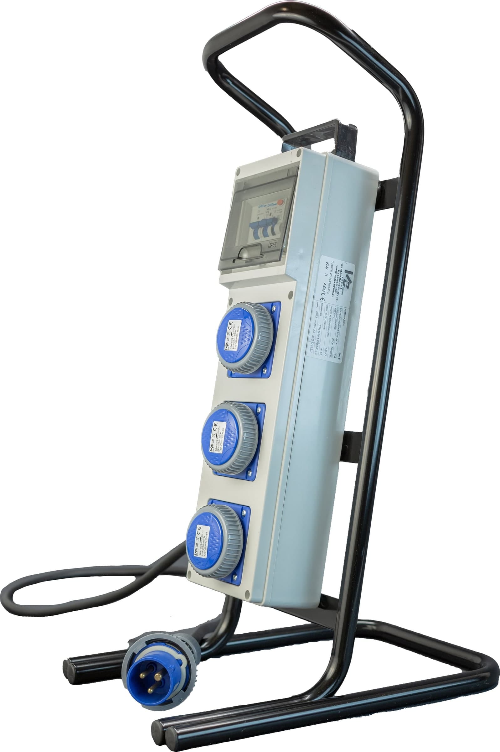 QUADRO TERMOP. 3 PRESE 2P+T 16A 230V IP67 + PULSANTE D'EMERGENZA + CAVALLETTO ACCIAIO - ElettroWatt.eu