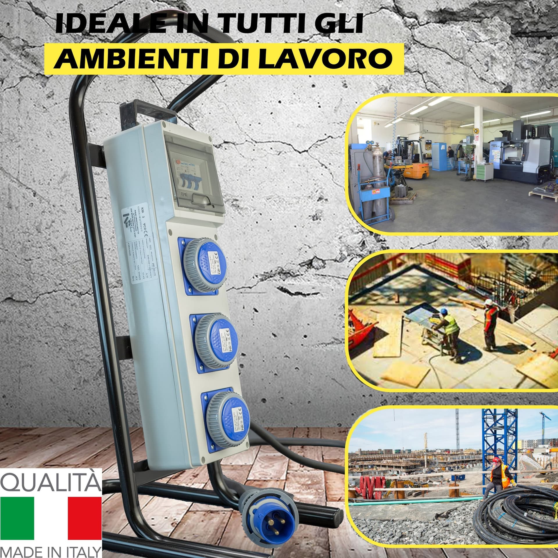 QUADRO TERMOP. 3 PRESE 2P+T 16A 230V IP67 + PULSANTE D'EMERGENZA + CAVALLETTO ACCIAIO - ElettroWatt.eu