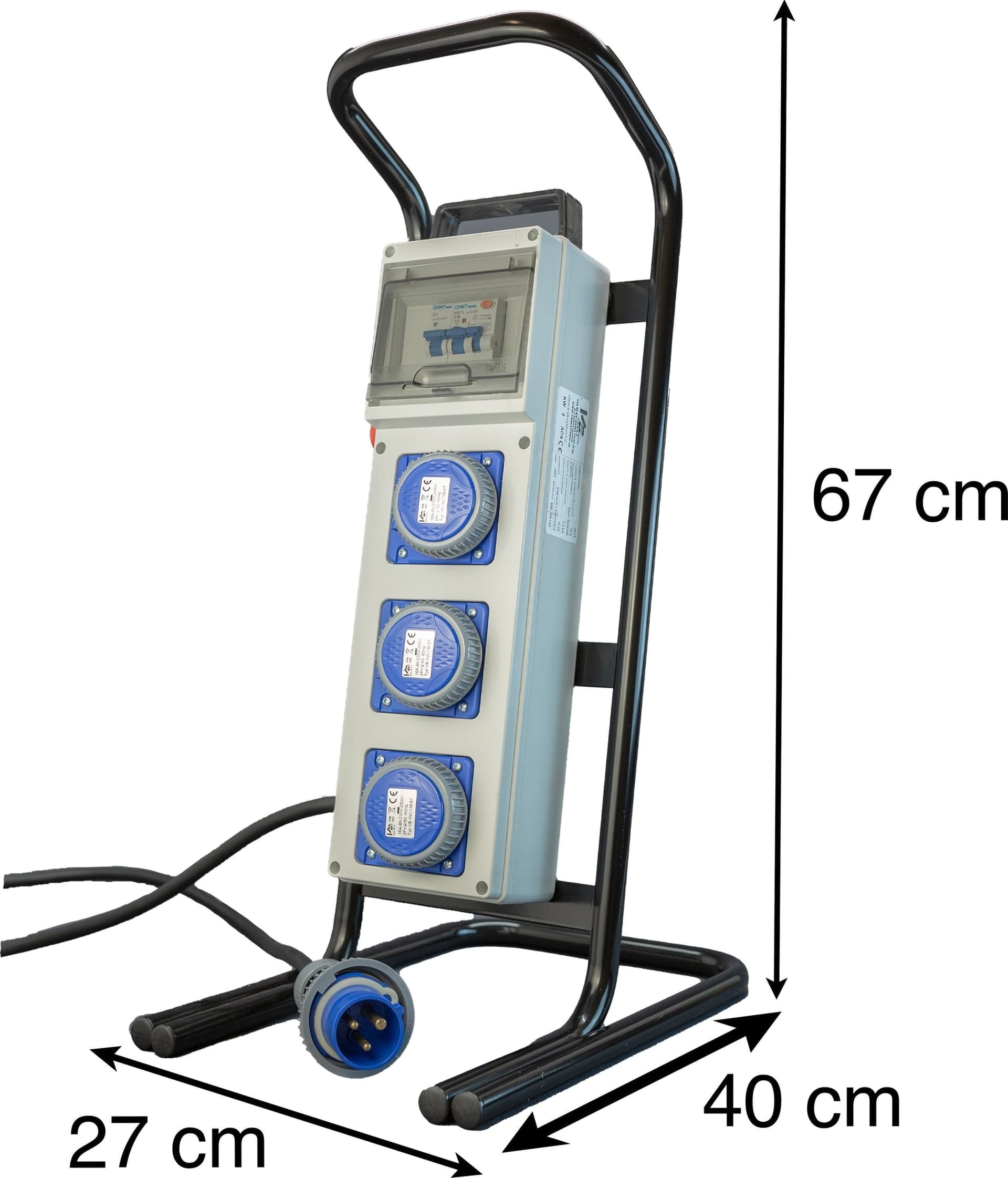 QUADRO TERMOP. 3 PRESE 2P+T 16A 230V IP67 + PULSANTE D'EMERGENZA + CAVALLETTO ACCIAIO - ElettroWatt.eu