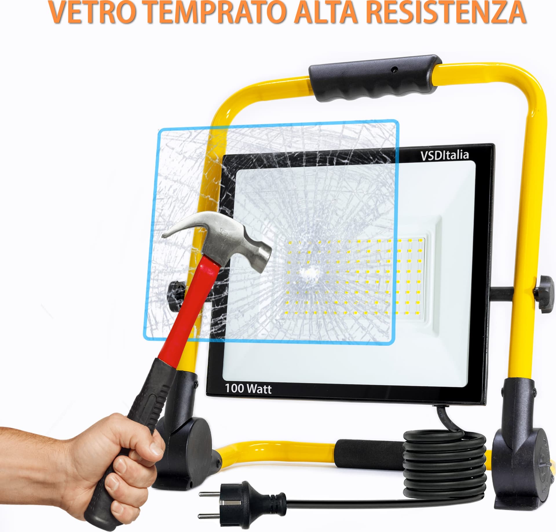 PROIETTORE LED TERMINUS CANTIERE 100W 8000LM C/PIEDISTALLO CAVO MT.1,5 - 5