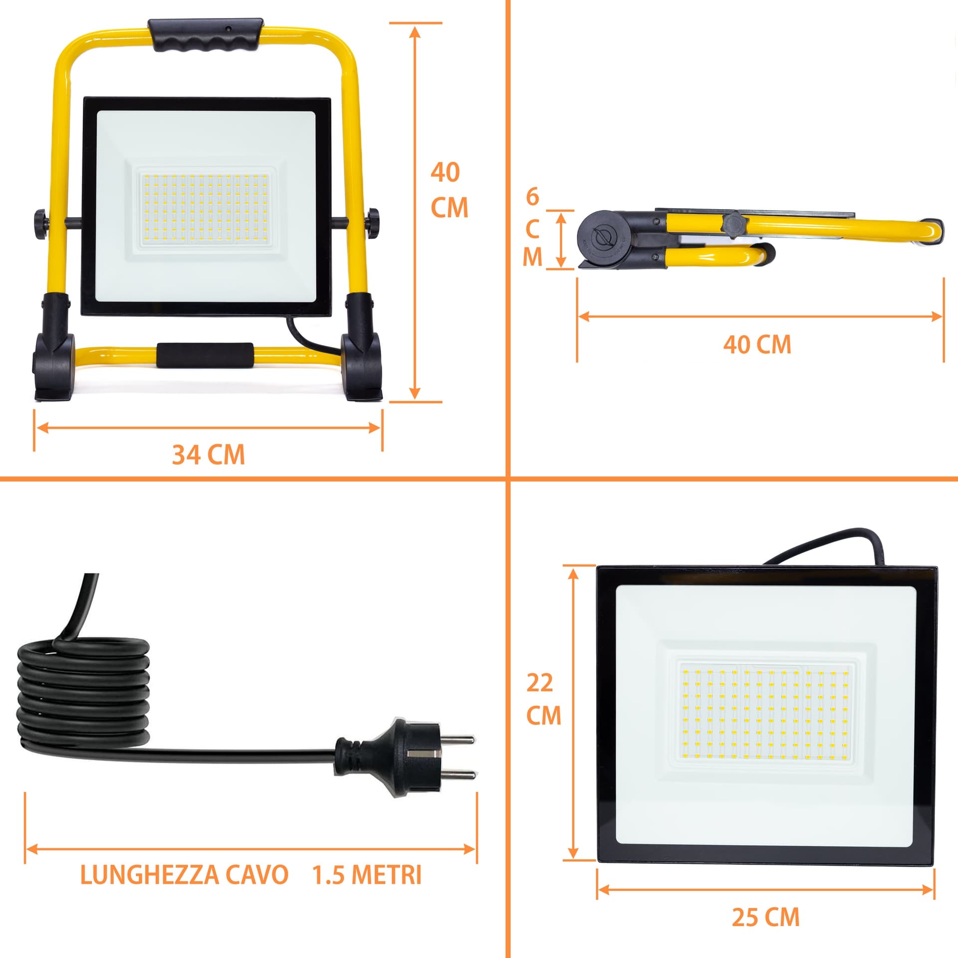 PROIETTORE LED TERMINUS CANTIERE 100W 8000LM C/PIEDISTALLO CAVO MT.1,5 - 6