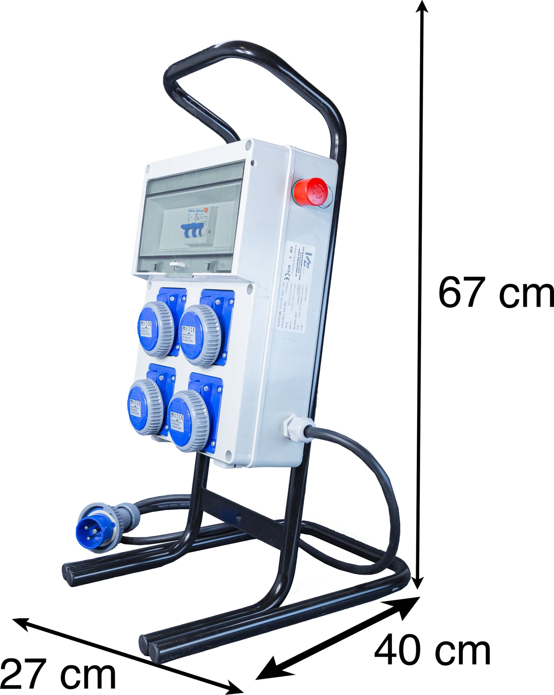 Quadro Elettrico di Distribuzione Industriale da Cantiere ASC Portatile su cavalletto - 4 Prese 220V 16A IP67 - Pulsante di Sicurezza a Fungo - Quadro Monofase 16A Con Supporto d'Acciaio - 2