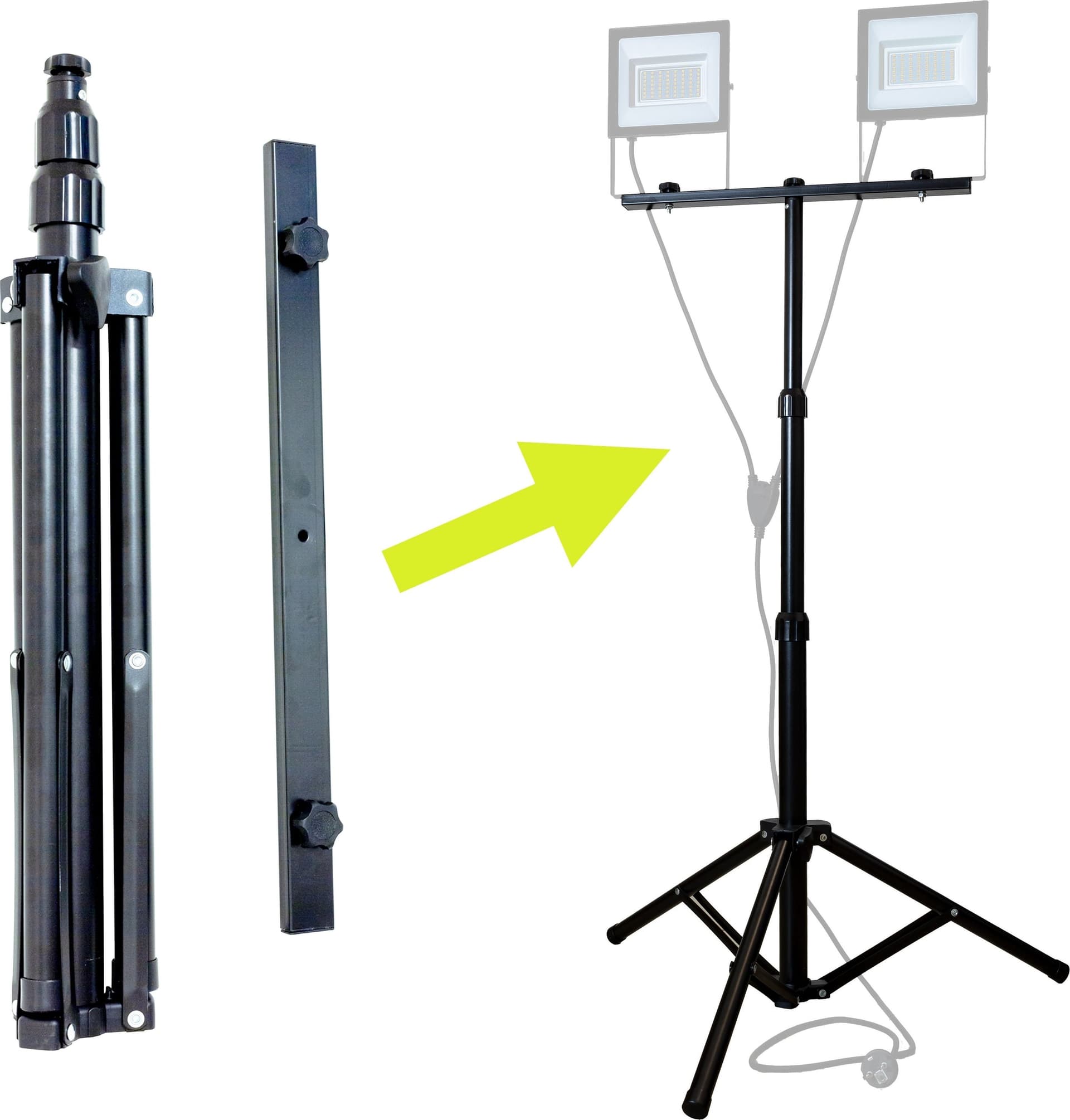 Treppiede Telescopico Nero Con Supporto per 2 Fari - Fino a 200 Watt - ElettroWatt.eu