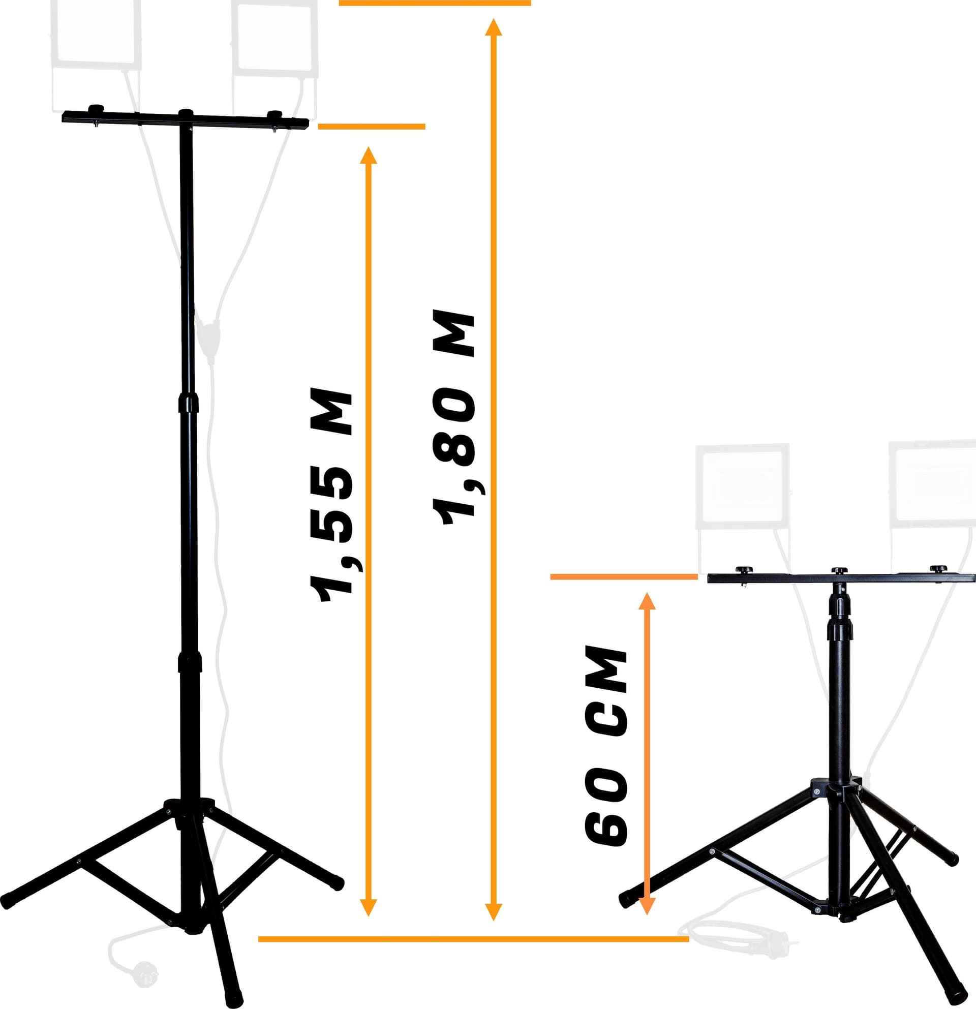Treppiede Telescopico Nero Con Supporto per 2 Fari - Fino a 200 Watt - ElettroWatt.eu
