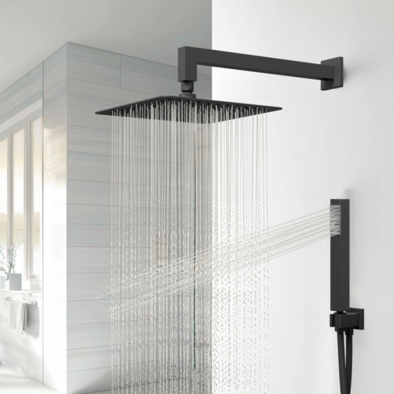 Set Per Doccia Rettangolare In Acciaio Inox Nero Opaco 20x30 centimetri - 2
