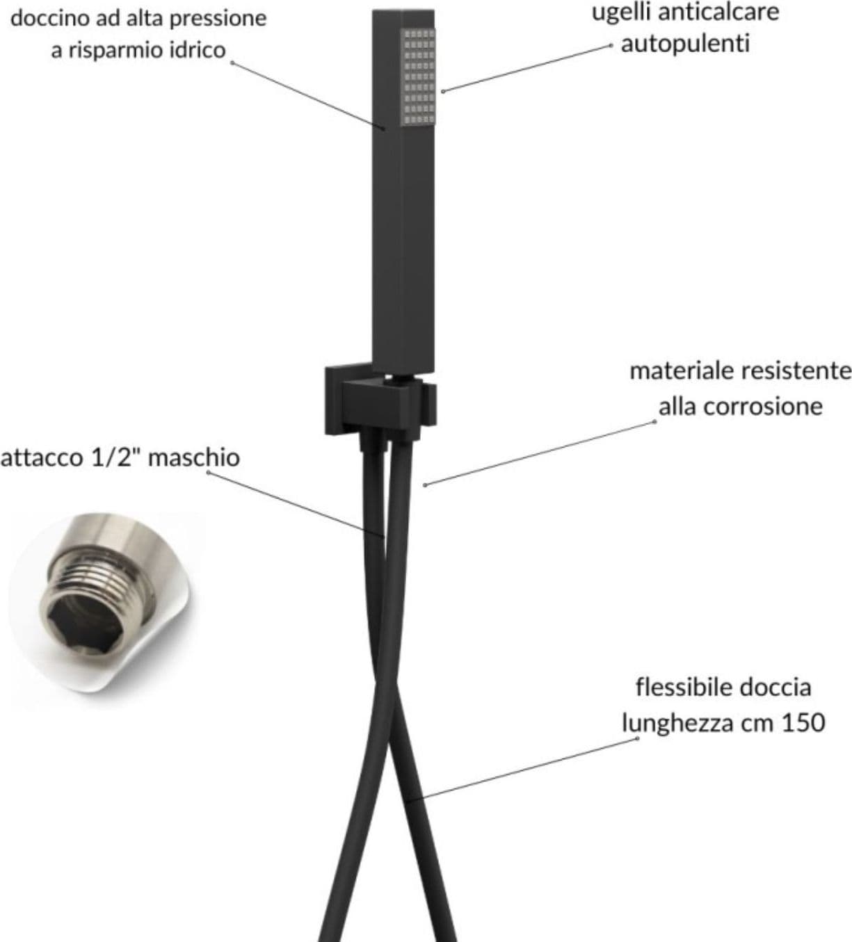 Set Per Doccia Rettangolare In Acciaio Inox Nero Opaco 20x30 centimetri - 5