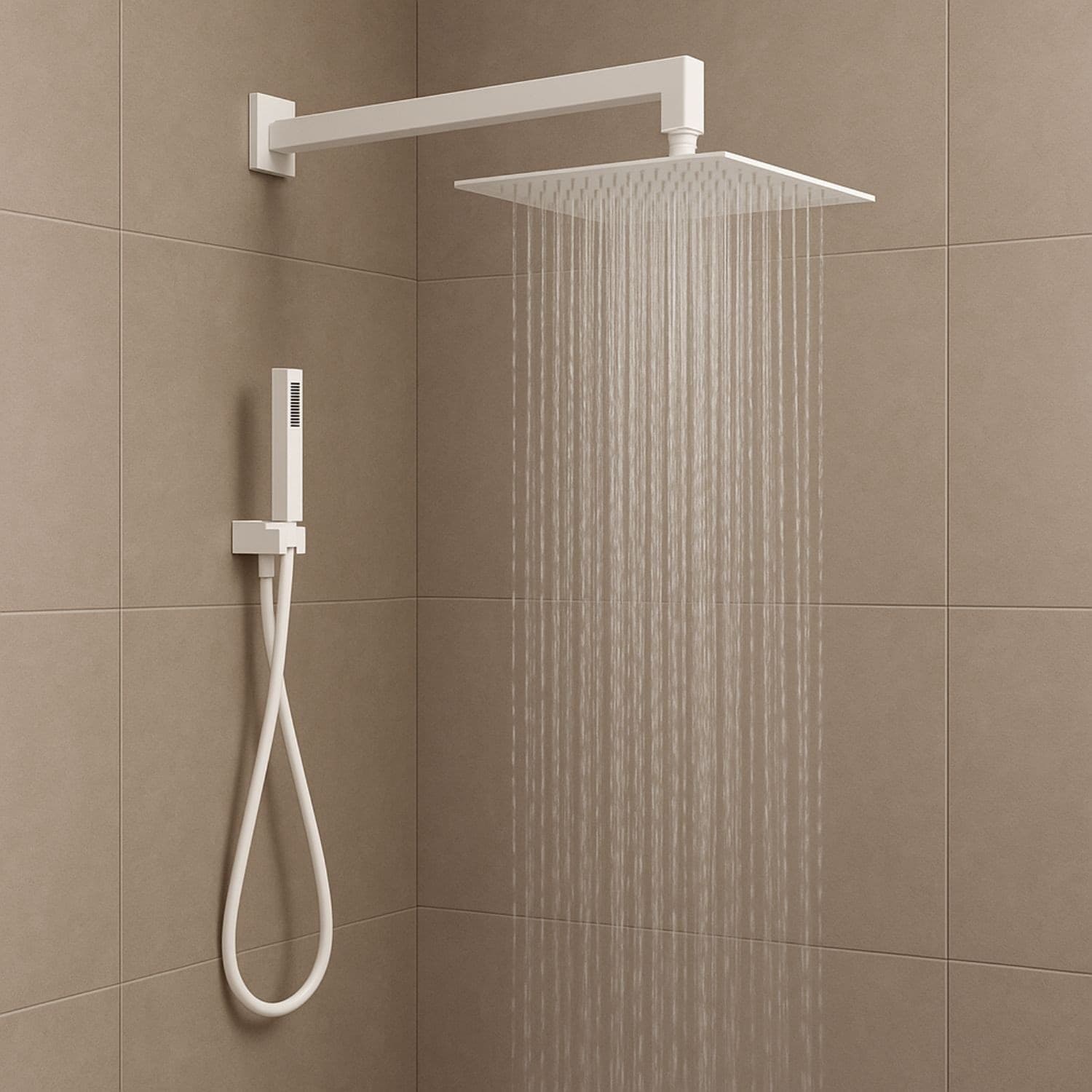 Set Per Doccia Soffione Quadro In Acciaio Inox 25x25 Millimetri Opaco - 3