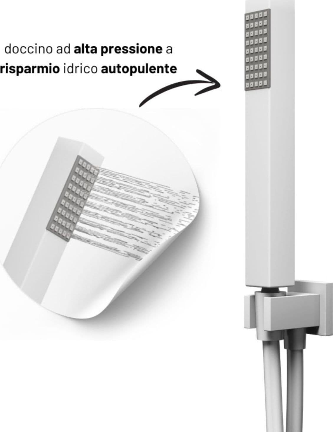 Set Per Doccia Soffione Quadro In Acciaio Inox 25x25 Millimetri Opaco - 5