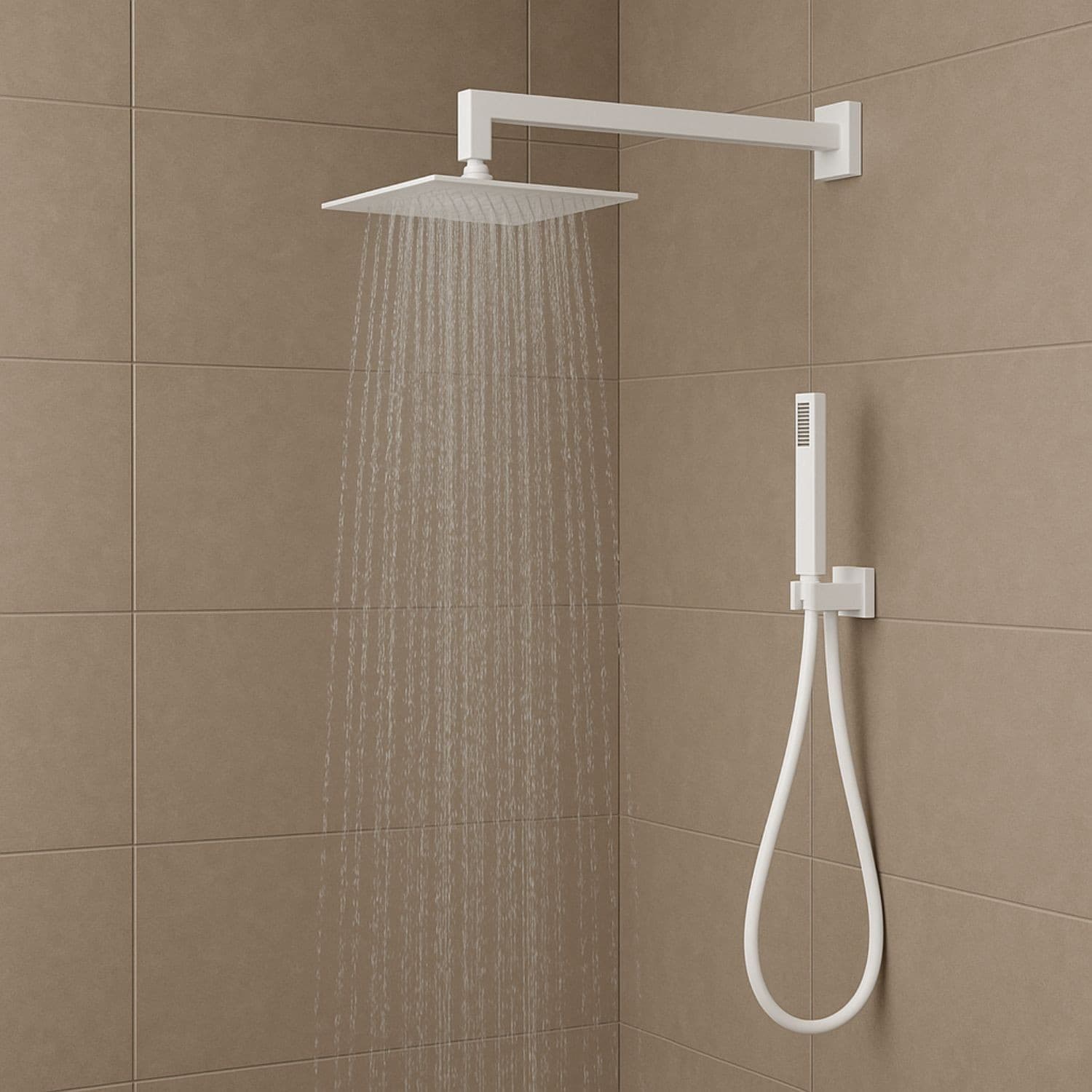 Set Per Doccia Soffione Quadro In Acciaio Inox 25x25 Millimetri Opaco - 7