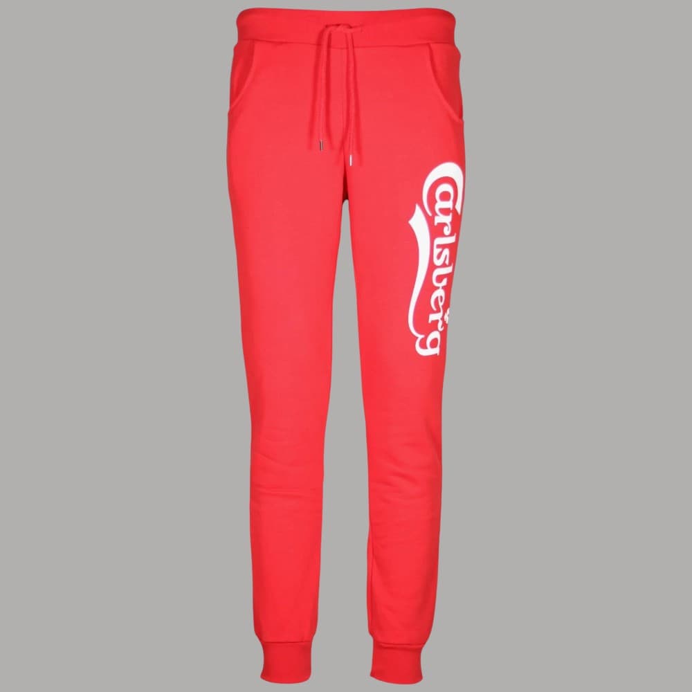 Carlsberg pantalone tuta uomo felpato stretto con stampa bianca rosso – pantaloni