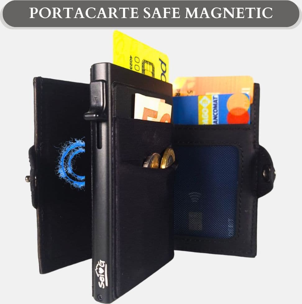 Sei G portacarte safe magnetic nero con custodia in pelle nera Portafogli SEI G