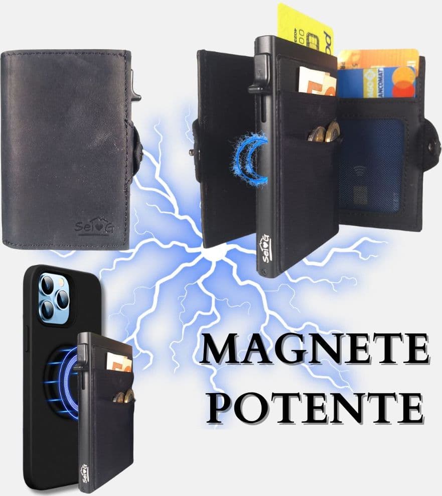 Sei G portacarte safe magnetic nero con custodia in pelle nera Portafogli SEI G