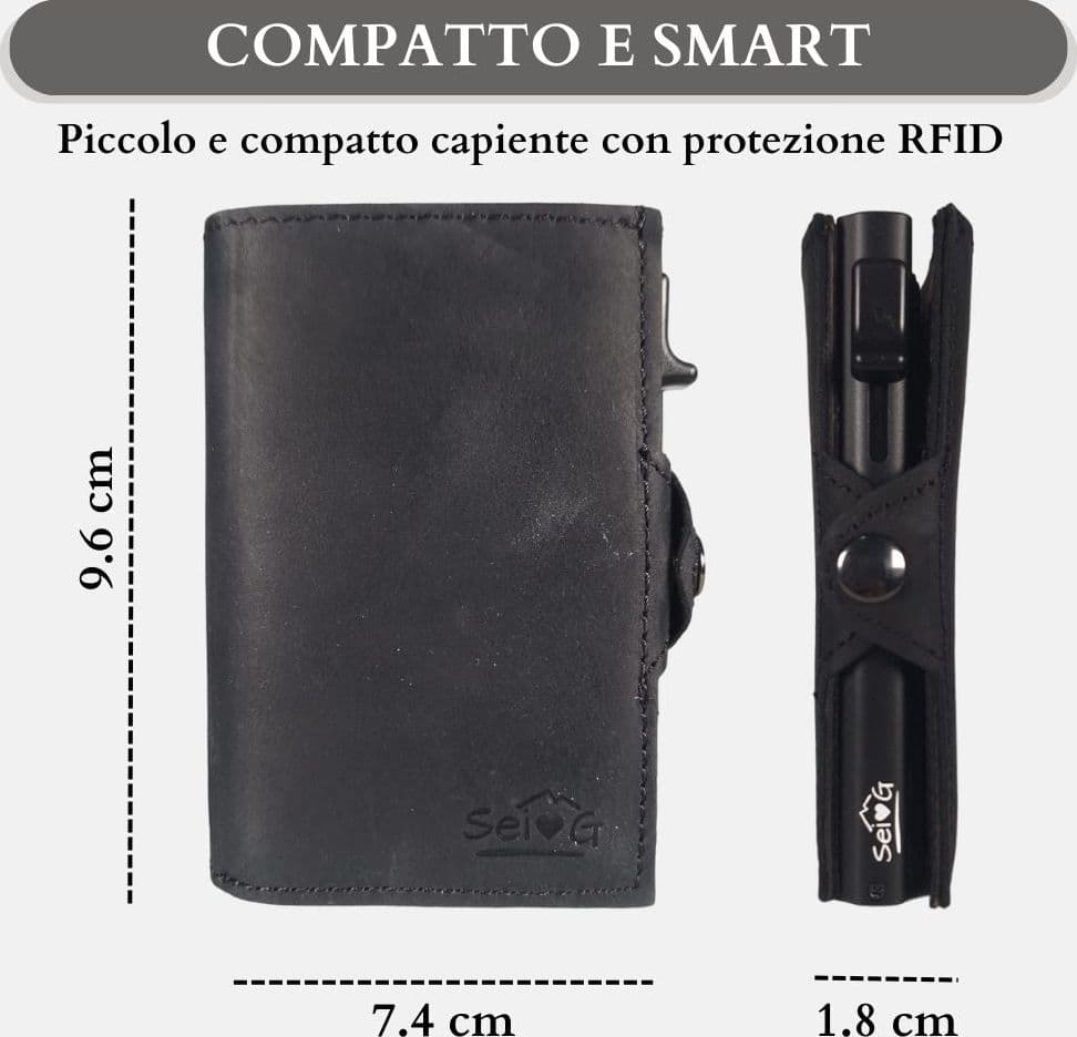 Sei G portacarte safe magnetic nero con custodia in pelle nera Portafogli SEI G
