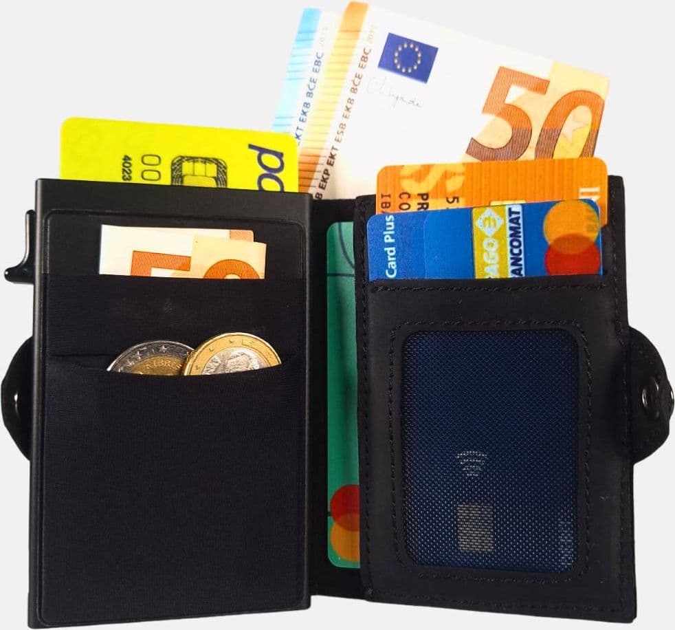 Sei G portacarte safe magnetic nero con custodia in pelle nera Portafogli SEI G