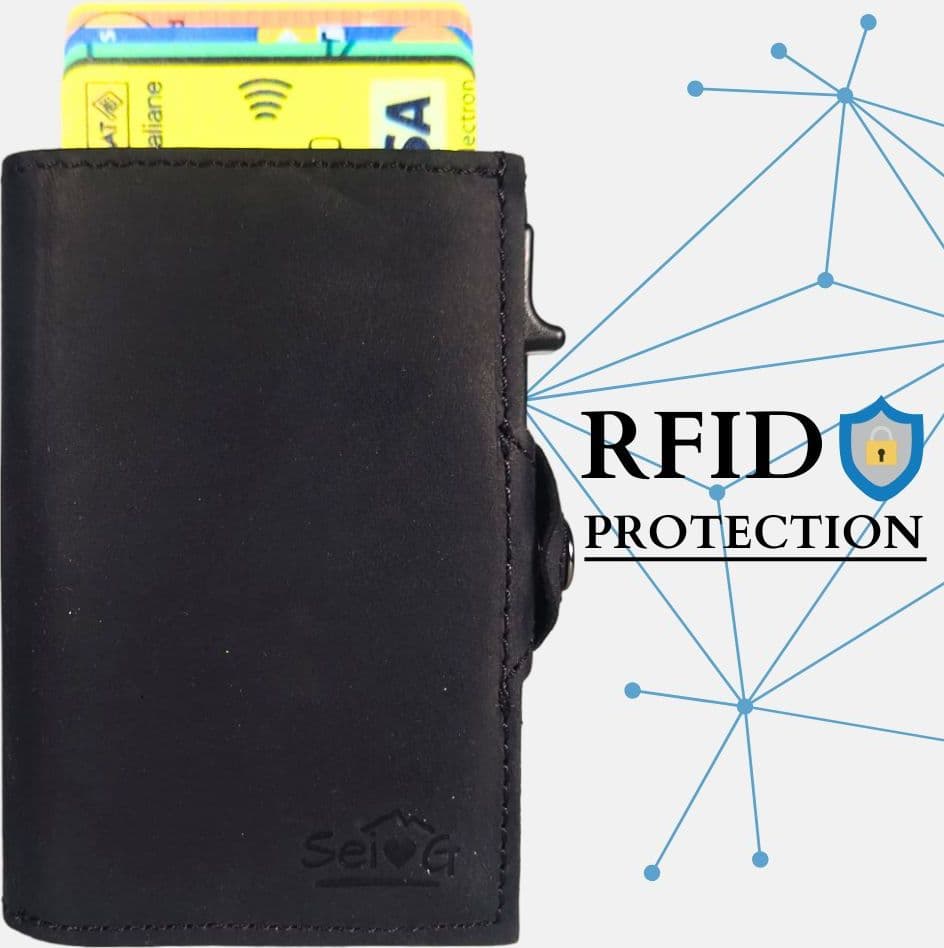 Sei G portacarte safe magnetic nero con custodia in pelle nera Portafogli SEI G
