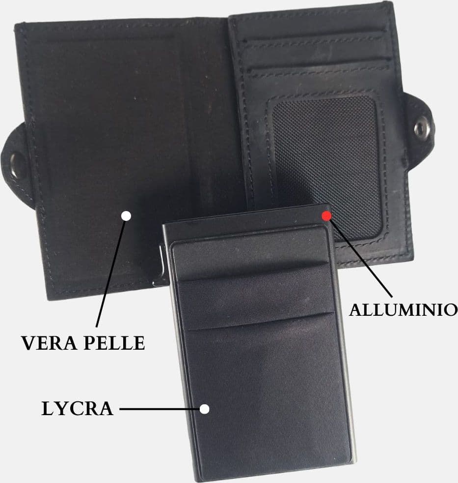 Sei G portacarte safe magnetic nero con custodia in pelle nera Portafogli SEI G