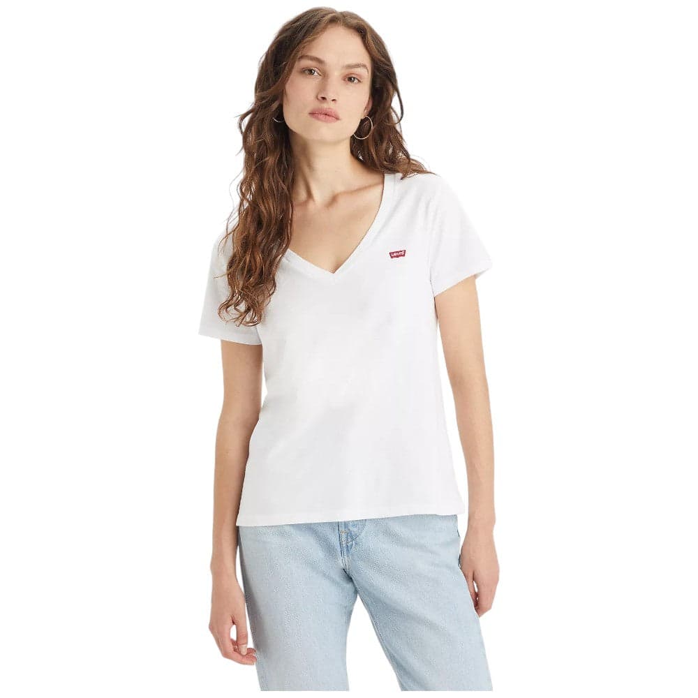 Levi's t-shirt bianca scollo a V logo piccolo 85341 0002 – XS, Bianco – maglia