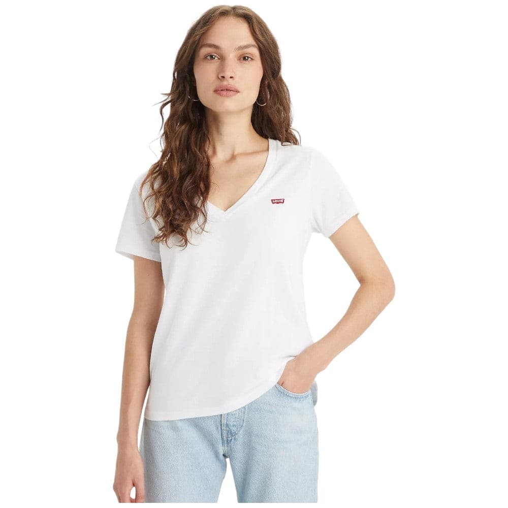 Levi's t-shirt bianca scollo a V logo piccolo 85341 0002 T-shirt LEVI'S