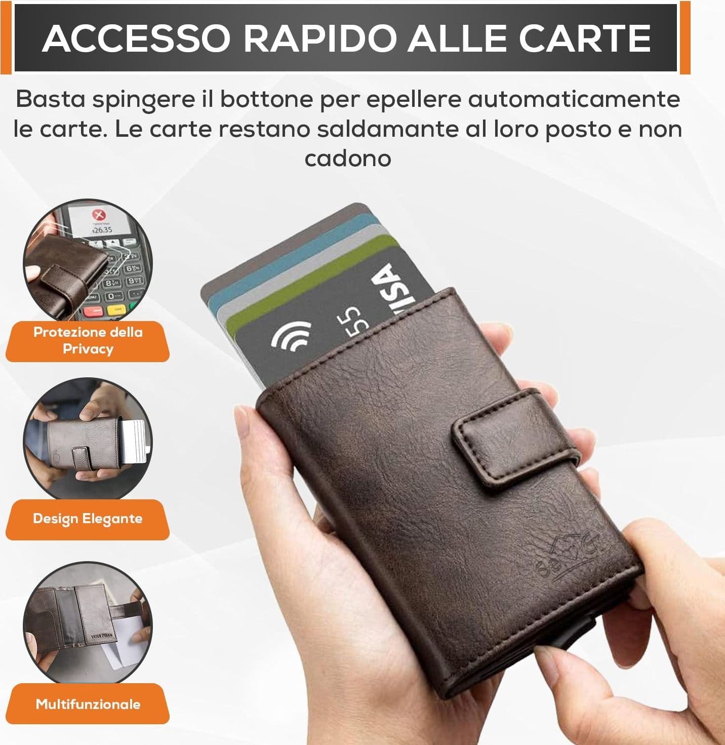 SEI G Portafoglio uomo portacarte marrone blocco RFID Portafogli SEI G