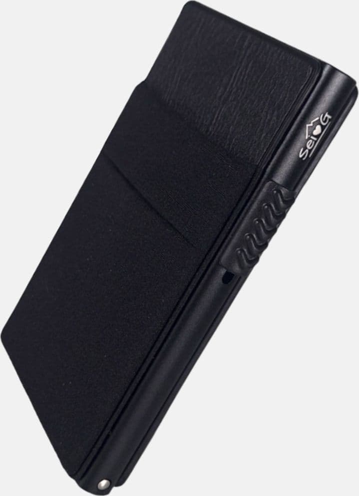 Sei G portacarte in alluminio nero con tasca elastica