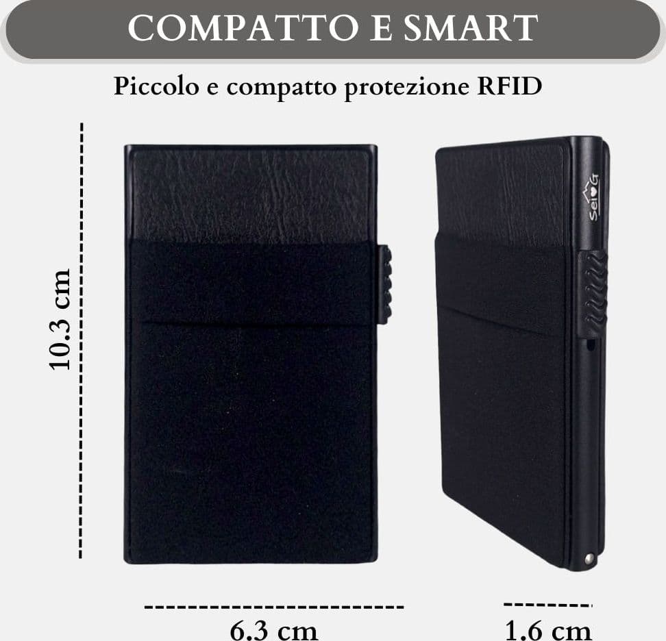 Sei G portacarte in alluminio nero con tasca elastica Portafogli SEI G