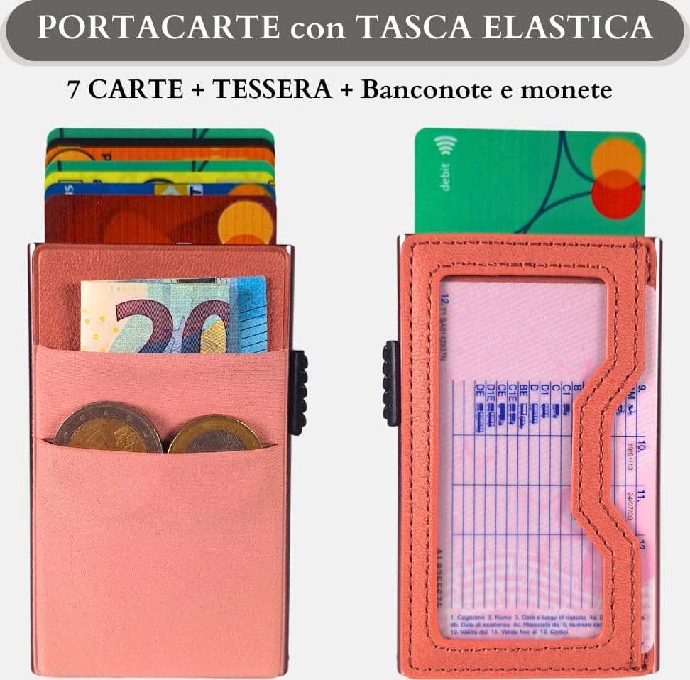 Sei G portacarte in alluminio rosa con tasca elastica Portafogli SEI G