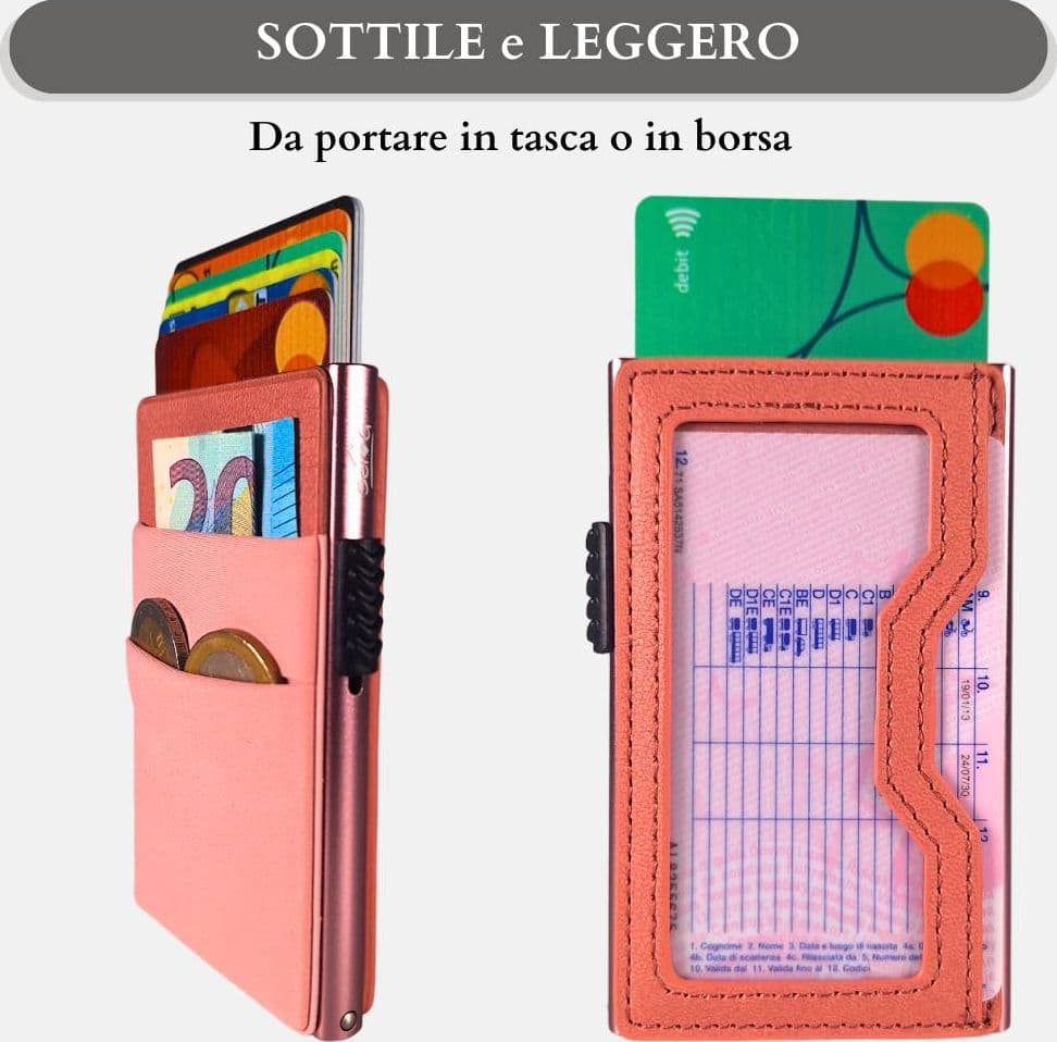 Sei G portacarte in alluminio rosa con tasca elastica Portafogli SEI G