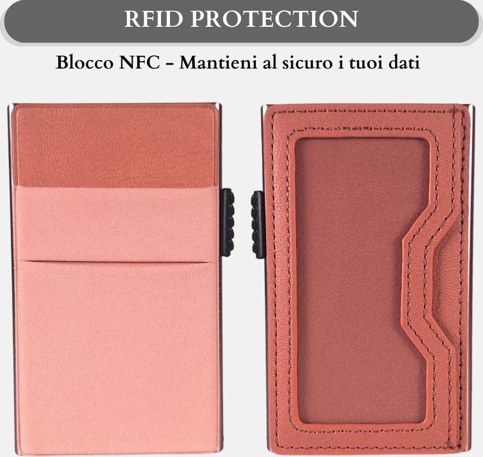 Sei G portacarte in alluminio rosa con tasca elastica Portafogli SEI G
