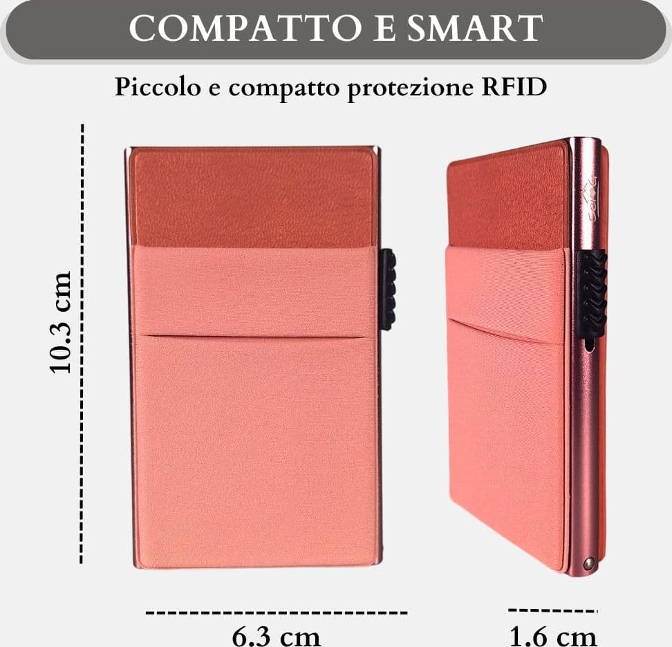 Sei G portacarte in alluminio rosa con tasca elastica Portafogli SEI G
